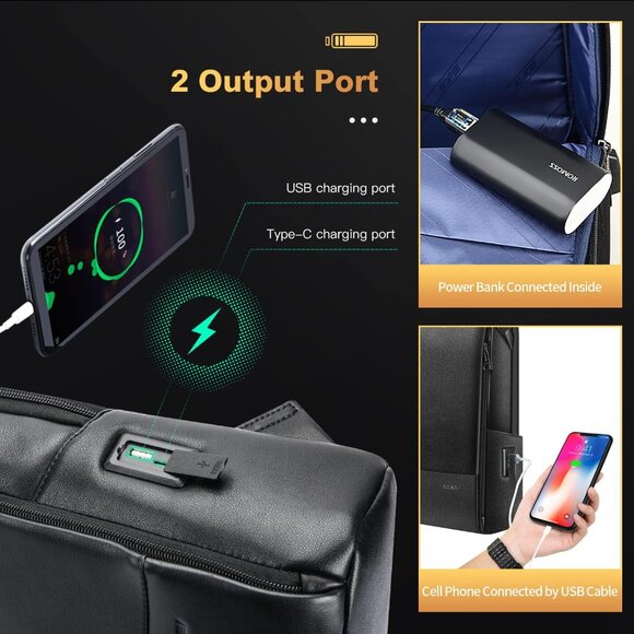 Men's Black 4 15-15.6 inch Business Professional Lightweight Backpack Charging - Picture 4 of 6